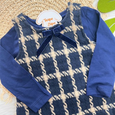 Conj. Blusa Manga Longa e Salopete Pied de Poule em Tweed - Marinho